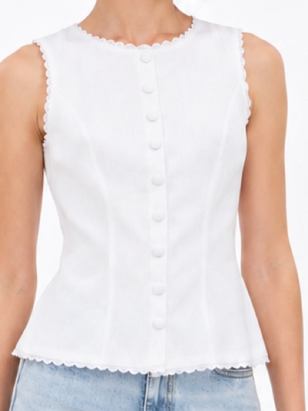 Christian Lacroix Amela Ivory Linen Blend Lace Trim Sleeveless Top XS Cottagecor